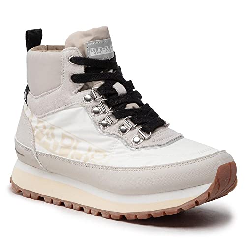 NAPAPIJRI 7603D1 White Beige Blanco Zapatos Mujer Botas Cordones winterproof, blanco y beige., 36 EU