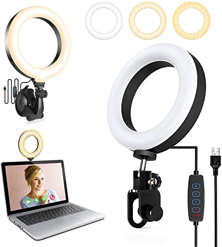 Selfie Ring Light con supporto per ventosa, kit di illuminazione per videoconferenze 3000k-6000K dimmerabile su laptop, computer, tablet, luce Halo LED per chiamata con zoom, trucco