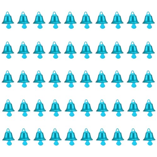 PATIKIL Mini Craft Bells, 50 Pcs Jingle Bells 0.6" Metal Hanging Bells for DIY Party Wedding Home Decoration Christmas, Blue