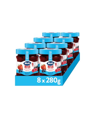 Hero Light Confettura di Frutti di Bosco Light, 8 Vasetti da 280 gr, Marmellata e Confettura Extra, Frutta di Alta Qualità, Senza Conservanti e Coloranti, Pochissime Calorie per Porzione