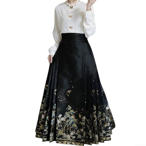 Hanfu con forro polar y falda de cara de caballo negra para invierno