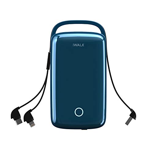 iWALK モバイルバッテリー 20000mAh 急速充電 Type-C/Lightning/本体充電 ケーブル内蔵 4台同時充電 iPhone iPad Android各種対応 急速充電 PSE技術基準適合 アウトドア/旅行/出張/緊急用/停電対策 防災グッズ ブルー