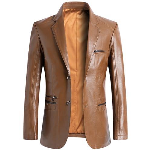 Thatrich Leather Blazer Men Slim Fit Business Casual Jackets Formal Suits Heavyweight Fashion Sport Coat Office Work Wear