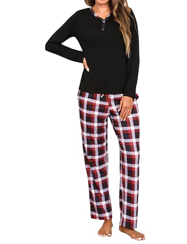 Uniexcosm Pigiama Donna Lungo Invernale con Colletto Aperto e Bottoni Pigiami Cotone Manica Lunga con Pantaloni Stampati Blu Scuro XL