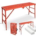 LEADALLWAY Scaffolding Platform 59''(L) x15''(W) x30''(H) Folding Adjustable Scaffolding for Stairs Portable Work Platform Ladder 770 LBS Capacity,Red