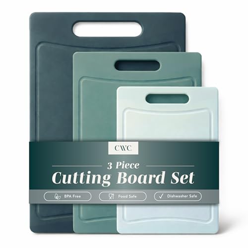 COOK WITH COLOR Non-Slip Cutting Board Set – Kitchen Essentials with Easy Grip Handle for Meat, Veggies, and Fruits, 3 Cutting Boards, Teal