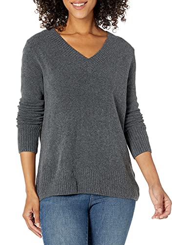 Goodthreads Women's Mid-Gauge Stretch V-Neck Sweater Sweater, -Charcoal Heather, XL