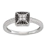 Hdiamonds 1/10 Carat Total Weight (cttw) Sterling Silver, White and Black Diamond Square Ring for Women (Size: 8)