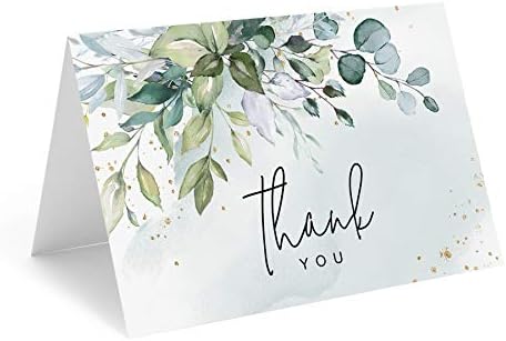 Bliss Collections Thank You Cards with Envelopes, Greenery Watercolor, All-Occasion Thank You Cards for Weddings, Bridal Showers, Baby Showers, Birthdays, Parties and Special Events, 4"x6" (Pack of 25)