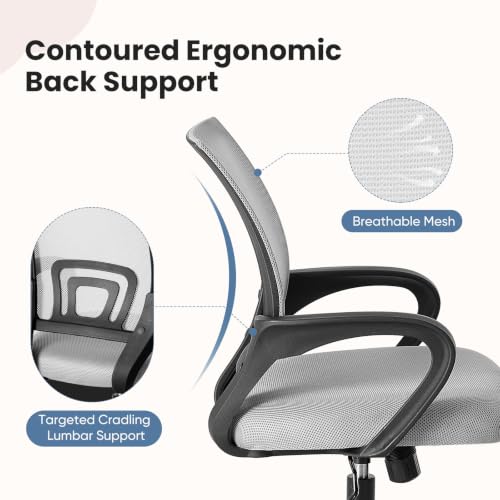 Image of DUMOS Ergonomic Home Office Chair, Executive Mesh Desk Chair, 2 Pack | Height Adjustable, Lumbar Support, Breathable Mid Backrest, Fixed Armrest, Rolling Wheels, Computer Gaming, Meeting, Gray