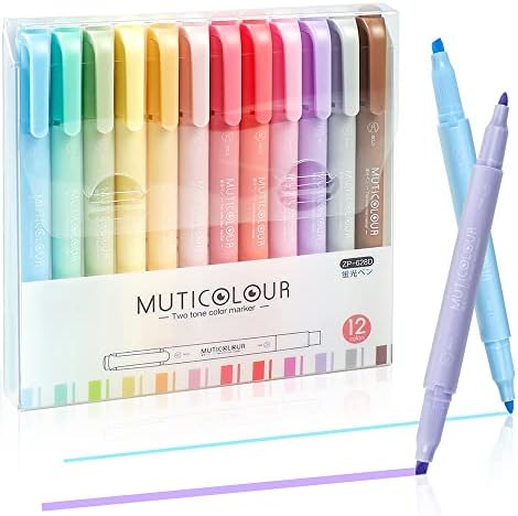 Pastel Highlighters Pens, EooUooIP® 12 Pcs Double Nibs Highlighters and Markers Assorted Warm Colours, for School Student Office