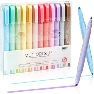 Pastel Highlighters Pens, EooUooIP® 12 Pcs Double Nibs Highlighters and Markers Assorted Warm Colours, for School Student Office