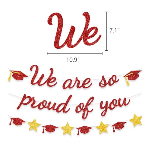 Image of We Are So Proud Of You Banner Graduation Party Decorations Glitter Congratulations Class Grad Ideas Red Gold