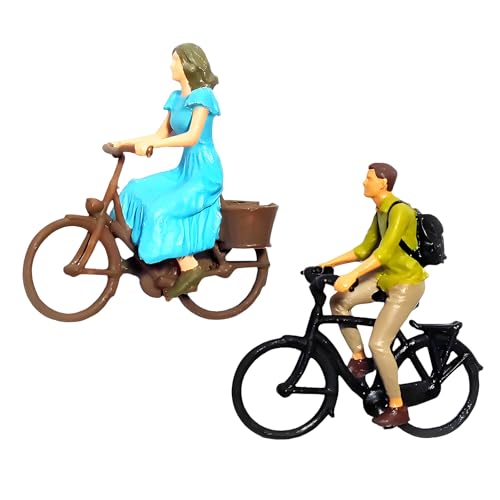 Tiny 1:87 Cycling Couple Miniature Set with Green Plants