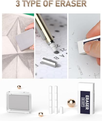 Image of Nicpro 35-Piece Art Mechanical Pencil Set,Metal Pencils 0.5 & 0.7 & 0.9 mm and 3 Pieces 2 mm Lead Pencil with 20 Cans of Replacement Leads (Colours 6B,4B,2B HB,2H,4H) for Sketching and Drawing, gold
