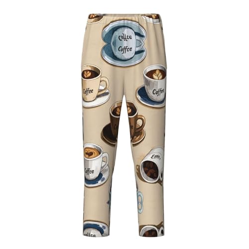 Pajama Pants Pajama Bottoms with Elastic Waistband Sleepwear Lounge PantsRetro Coffee Mug