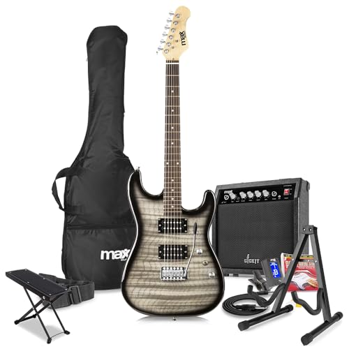 Max Gigkit Quilt Top Beginner Electric Guitar Starter Pack with 6 Months Lessons - Complete Kit for Aspiring Musicians - Ideal for Beginners & Enthusiasts