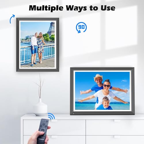Image of WIFI Digital Picture Frame 15 inch-Large-Photo-Frame - 32GB Touch Screen FHD Display, Auto-Rotate, Wall-Mounted, Share Picture Video via APP Email, Free Cloud, gift for Mom Dad Birthday Christmas New Year