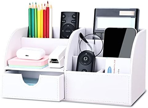 KINGFOM PU Leather Office Desk Organiser Tidy Pen Pencil Pots Holder Stationery Storage Box Desk Accessories Brown