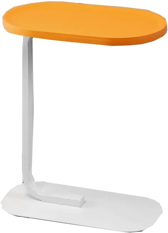 GIZNXBA C-Shaped End Table, Bedside Table Small Sofa Side Table with Wood Desktop, Oval Side Table with Metal Frame, Coffee Table Accent Table for Living Room Bedroom (Color : Wood A)