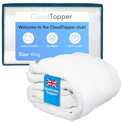 CloudTopper™ Premium Mattress Topper - 10cm Extra Thick Hypoallergenic Luxury Topper, Machine Washable w/Soft Breathable Microfibre Design, Hotel Quality Comfort with Elastic Straps, King