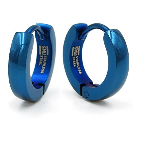 Pair Stainless Steel Blue Plated Curve Polished Hoop Earrings 3mm Cover
