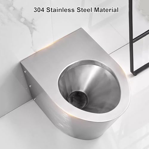Inodoro comercial de acero inoxidable 304, inodoro de doble descarga para baños con tanque de agua embebido, capacidad de tanque de descarga sifónica de 6L, para hogar, escuela, centro comercial miniatura 3
