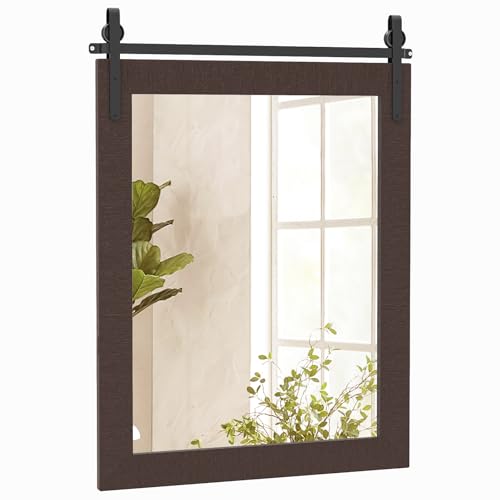 LIFEZEAL Specchio da Parete Rettangolare, 56x76,5cm, Cornice in Legno Massello, Antiesplosione, Alta Definizione, Decorativo, Ingresso, Salotto, Camera da Letto, Bagno, Appende a Muro (noce)