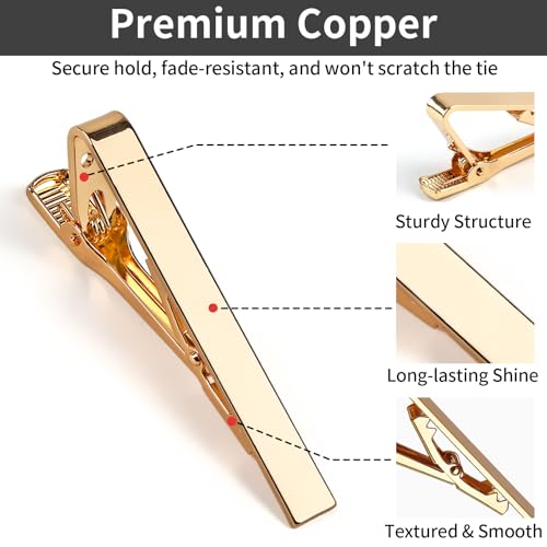 image for MOWPOG 6 Pcs Tie Clips for Men, 6 Classic Colors Shiny & Glossy Tie Ba