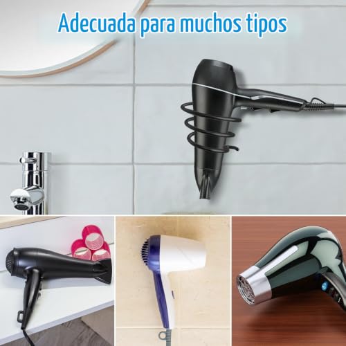 Miniatura 7 de Fousenuk Soporte Para Secador, Aluminio Montado En La Pared Soporte Plancha Pelo Soporte Para Secador Pelo Con Organizador De Cables, Soporte Para Secador Pelo Para Almacenar Secador Pelo Negro