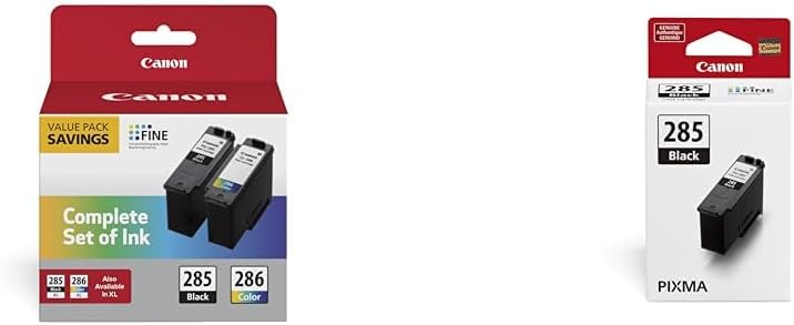 Canon Genuine Ink PG-285 Black/CL-286 Color Cartridge Pack, Standard (2 Cartridges) & Genuine Ink PG-285 Black, Standard