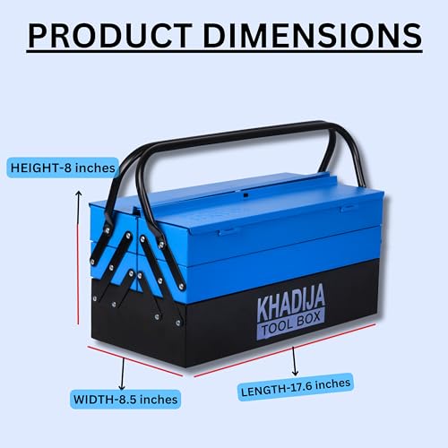Image of KHADIJA Metal Five Compartment Double Handle Big Storage Professional Tool Box (BLACK BLUE)