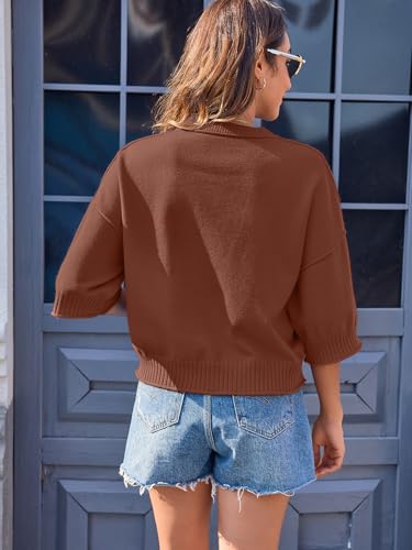 Image of Women's Short Sleeve Cropped Sweaters 2025 Summer Oversized Loose Fit Drop Shoulder Casual Sweater Tops
