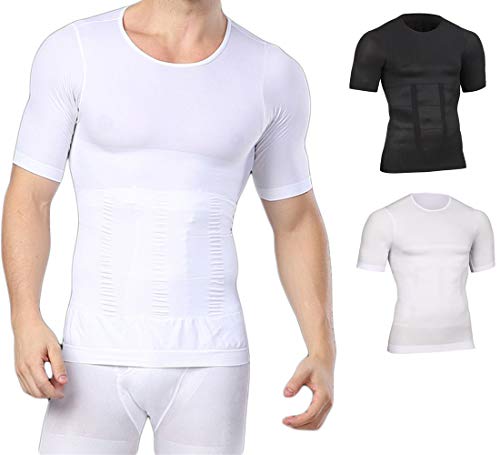 Bauchweg Bodyshaper Slimming T-Shirt Men Miederbody Shapewear Figurformer mit Ärmeln (L,Weiß) Cover