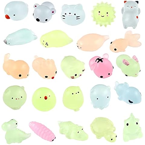 Aisszhao 24Pcs Mini Animal Squishy Toys Pack Moji Fidget Toy Night-Luminous Squishies Toys,Mochi Party Bags Filler for Girls Boys Kawaii Cute Soft Toys Stress Squeeze Hand Toys for Kids and Adults Cover