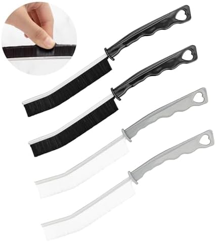 Fikiro Eckenreinigungspinsel (2 weiß + 2 schwarz) - Hartborsten, Multifunktionaler Spaltenreinigungspinsel, Fugenbürste, Reinigungsbürste, Reinigungswerkzeuge für Haushalt, Fugen,