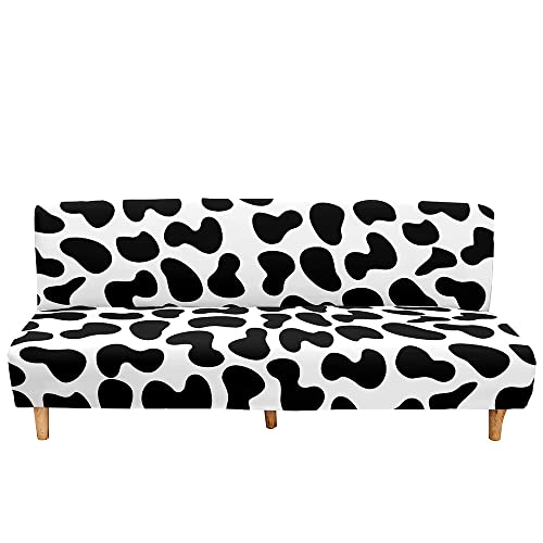 Surwin Housse de Clic Clac élastique Canapé 2/3 Places, Motif de la Vache Housse de Canapé sans Accoudoir Couverture de Canapé-lit Pliant Universel Couvert...