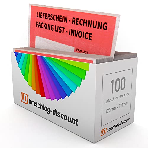 umschlag-discount – rote Versandtaschen aus Pergamin-Papier für Lieferscheine, Rechnungen, Retourenscheine & Co – 250 Stück selbstklebende Lieferscheintaschen mit den Innenmaßen 175 x 130 mm (DIN C6)