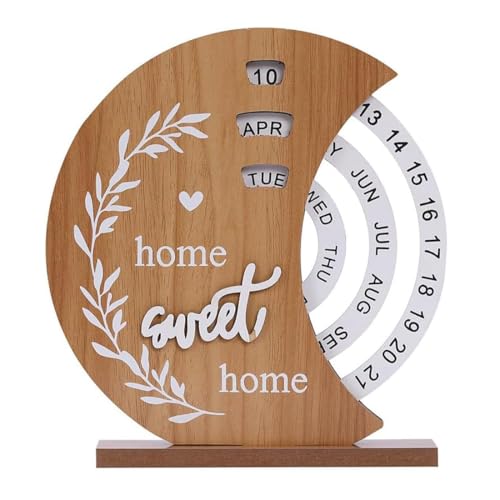 Calendrier Perpetuel en Bois, Calendrier de Table, Calendrier en Forme de Lune, Calendrier Perpétuel Vintage, pour la Maison, le Bureau et le Café, Regalo di...