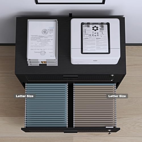 CQ Hi-Q Furniture 2 Drawer File Cabinet, Lateral File Cabinet with Lock, Rattan Wood Filing Organization Cabinet for Home Office, Black - Image 4