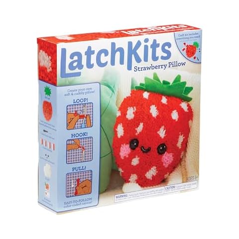Latchkits Strawberry Pillow - Latch Hook Kits for Kids, Arts and Crafts, Yarn Art, Kids Crafts, Toys for Girls, Birthday Gift for Girls, Easy to Follow Patten, Hook Included, Craft Kits, Ages 6+ Cover