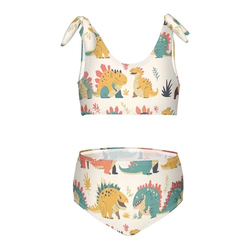KLL Cartoon Dinosaur Girls Two Piece Bikini Set Quick-Dry Swimsuits Swimming Suits Adjustable Shoulder Strap