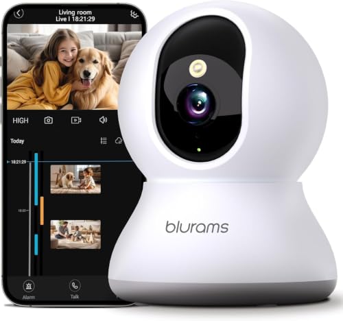 blurams Cámara Vigilancia WiFi Interior 2K, Cámara Vigilancia Bebe de Seguridad con 360° PTZ, Visión Nocturna, Detección Humana por IA, Audio Bidireccional, Camara Mascotas, Compatible con Alexa