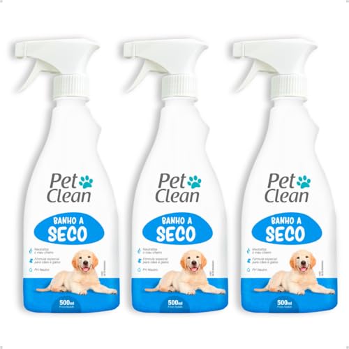 Kit 3 Banho a Seco Spray Sem Enxágue Pet Shop Banho e Tosa Cachorro e Gato Pet Clean 500 ml