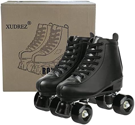 XUDREZ Classic Roller Skates High-Top Double-Row Leather Roller Skates for Women and Men (Black Flash Wheel,5) — view 5