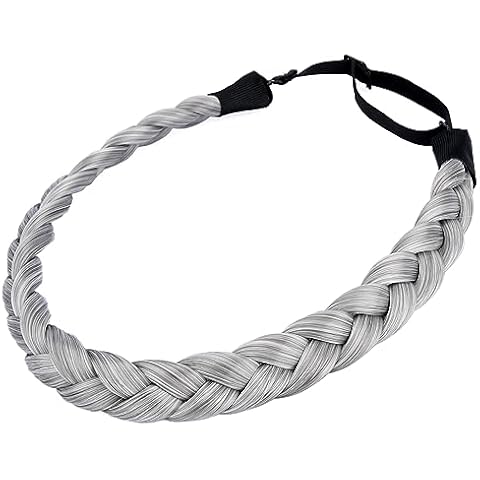 DIGUAN Synthetic Hair Braided Headband Classic Chunky Wide Plaited Braids Elastic Stretch Hairpiece Women Girl Beauty accessory, 55g aHairBeauty (Smoky Gray) Cover