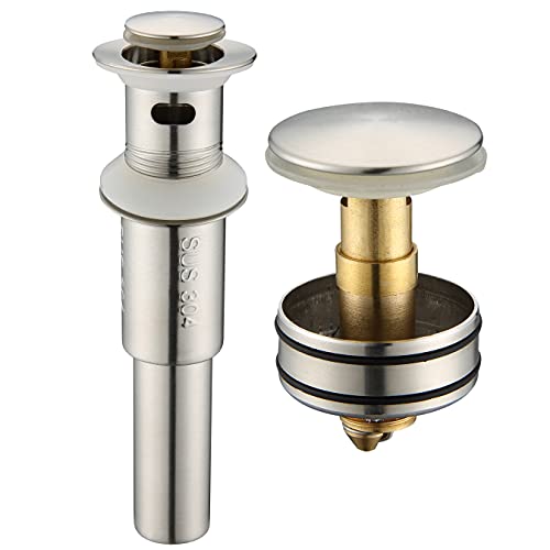 Bathroom Sink Drain, Pop Up Drain Stopper, Lavatory Vanity Vessel Sink Drain with Overflow, Stainless Steel Sink Drain Anti-Clogging Strainer, Brushed Nickel