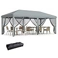 Outsunny 10' x 20' Pop Up Canopy Tent with Netting, Heavy Duty Instant Sun Shelter, Large Tents for Parties with Carry Bag for Outdoor, Garden, Patio, Gray