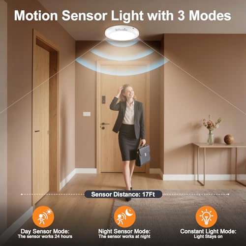 Image of Yunaking 2 Pack Rechargeable Ceiling Light with Motion Sensor: Battery Operated LED Closet Light with Remote & Timing - Wireless Dimmable Magnetic Mount Shower Lamp for Bathroom /Stairs /Garage /Hallway