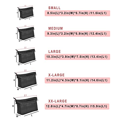 Vercord Premium Nylon Purse Organizer Tote Handbag Insert Organizers Bag In Bag Zipper 13 Pockets Black X-Large #TOP1